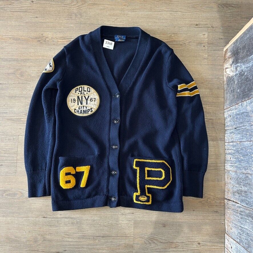 POLO Ralph Lauren NY Champs RL Varsity Knit Cardigan Sweater sz S