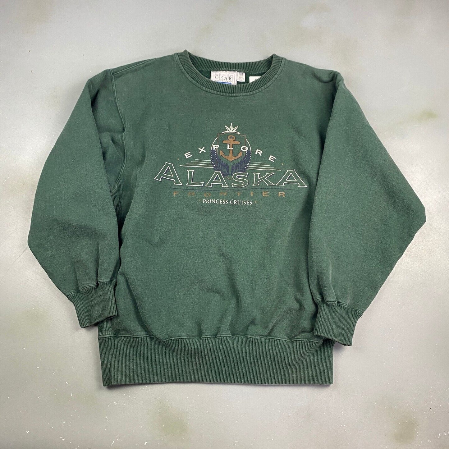 VINTAGE 90s Explore Alaska Heavyweight Green Crewneck Sweater sz XL Men Adult