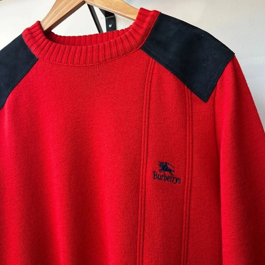 BURBERRYS 1990 | Vintage Suede Patch Wool Knit Sweater sz L