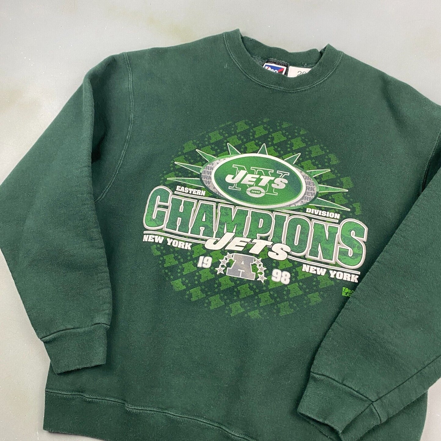 VINTAGE 90s NY Jets Football Pro Player Green Crewneck Sweater sz Large Youth