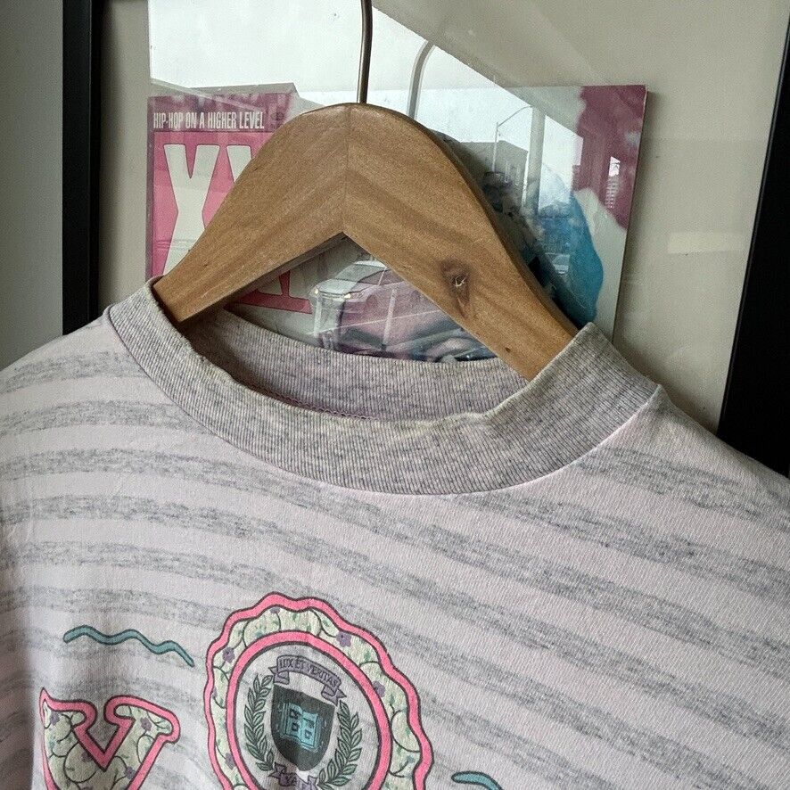 VINTAGE 80s 90s | Yale University Pink Hue Stiped T-Shirt sz S-M