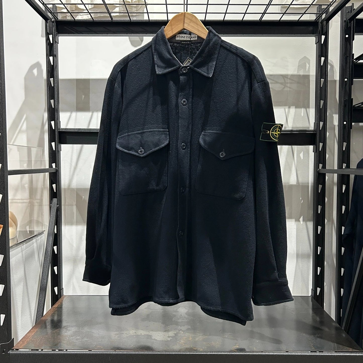 VINTAGE 1997 | Stone Island Navy Wool Blend Button Down Shirt sz M