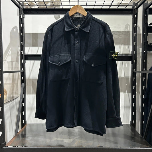 VINTAGE 1997 | Stone Island Navy Wool Blend Button Down Shirt sz M