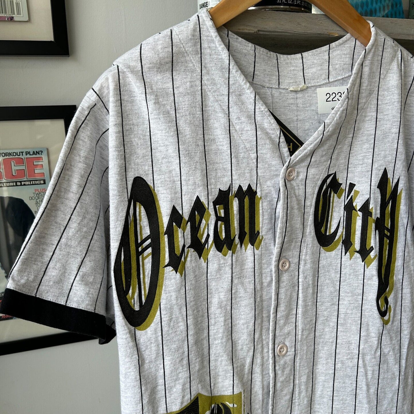 VINTAGE 90s | Ocean City Maryland Pinstriped Baseball Jersey T-Shirt sz L Adult