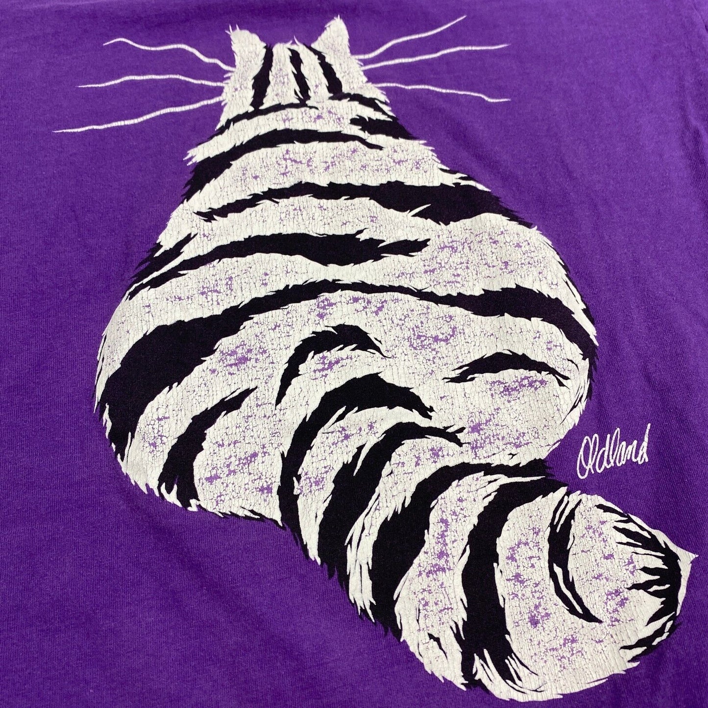 VINTAGE 90s Happy Cat Print Purple T-Shirt sz XL Men