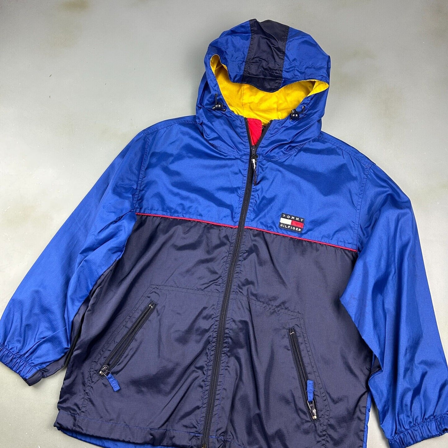 VINTAGE 90s | Tommy Hilfiger Sm Flag Full Zip Hooded Windbreaker Jacket sz M
