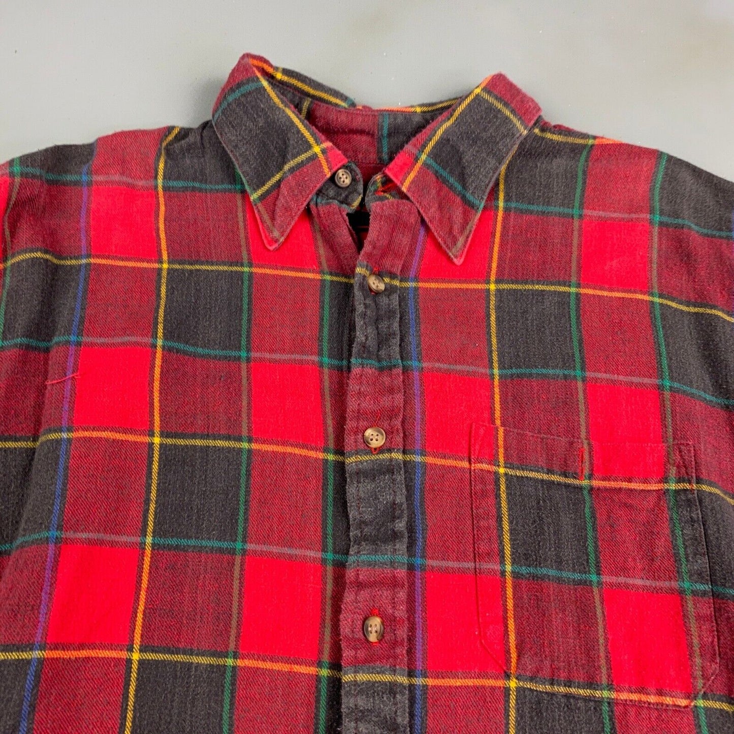 VINTAGE 90s Oshman's Red Plaid Flannel Button Up Shirt sz Large Adult