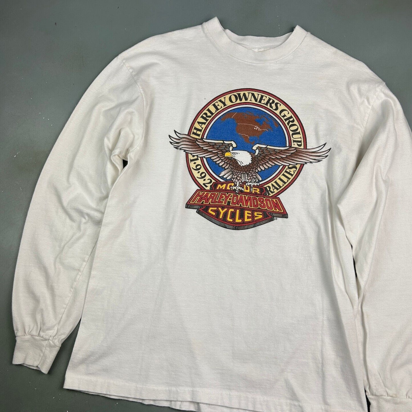 VINTAGE 1992 | Harley Davidson Owners Group Long Sleeve T-Shirt sz M Adult