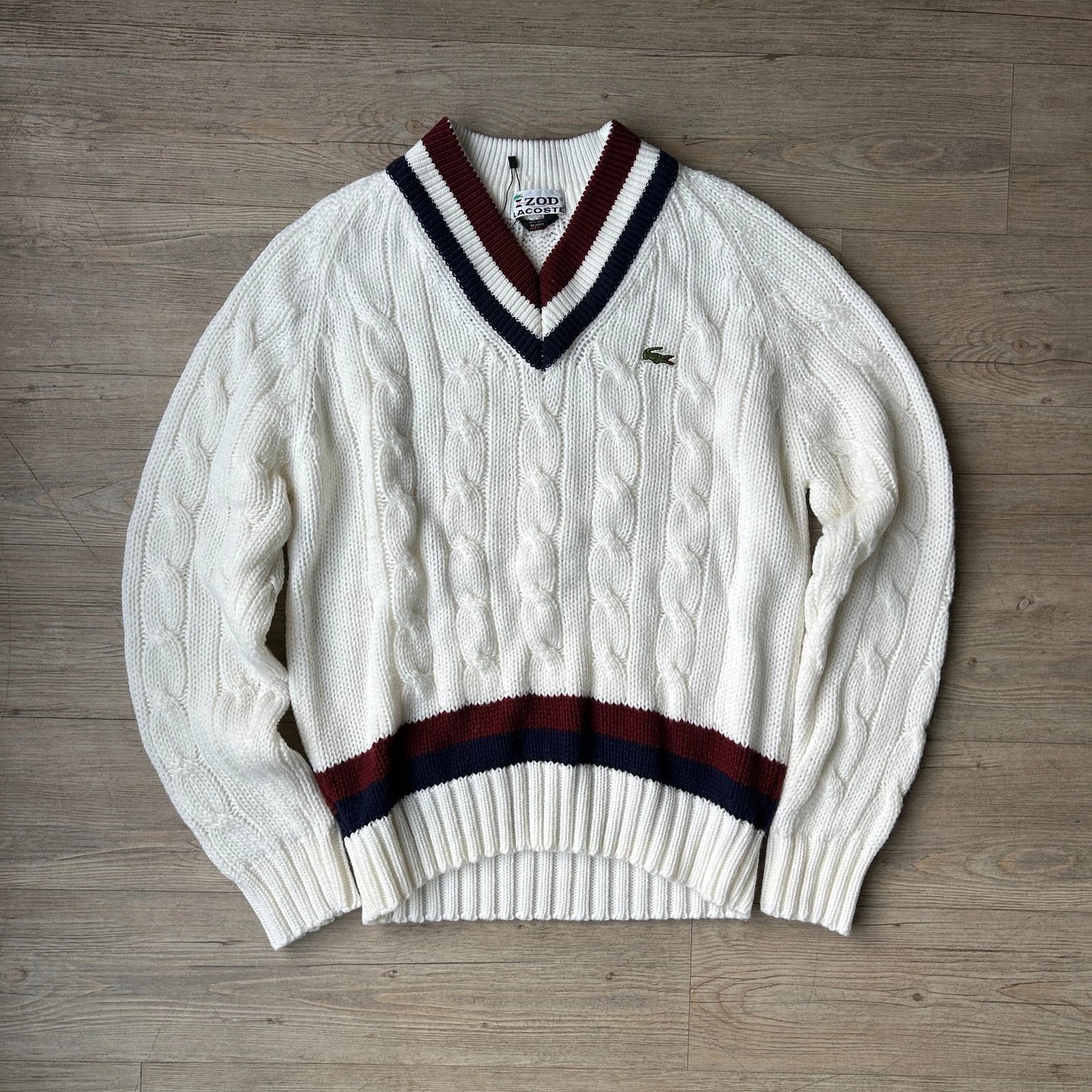 VINTAGE | Izod Lacoste Cable Knit Tennis Cricket Sweater sz L
