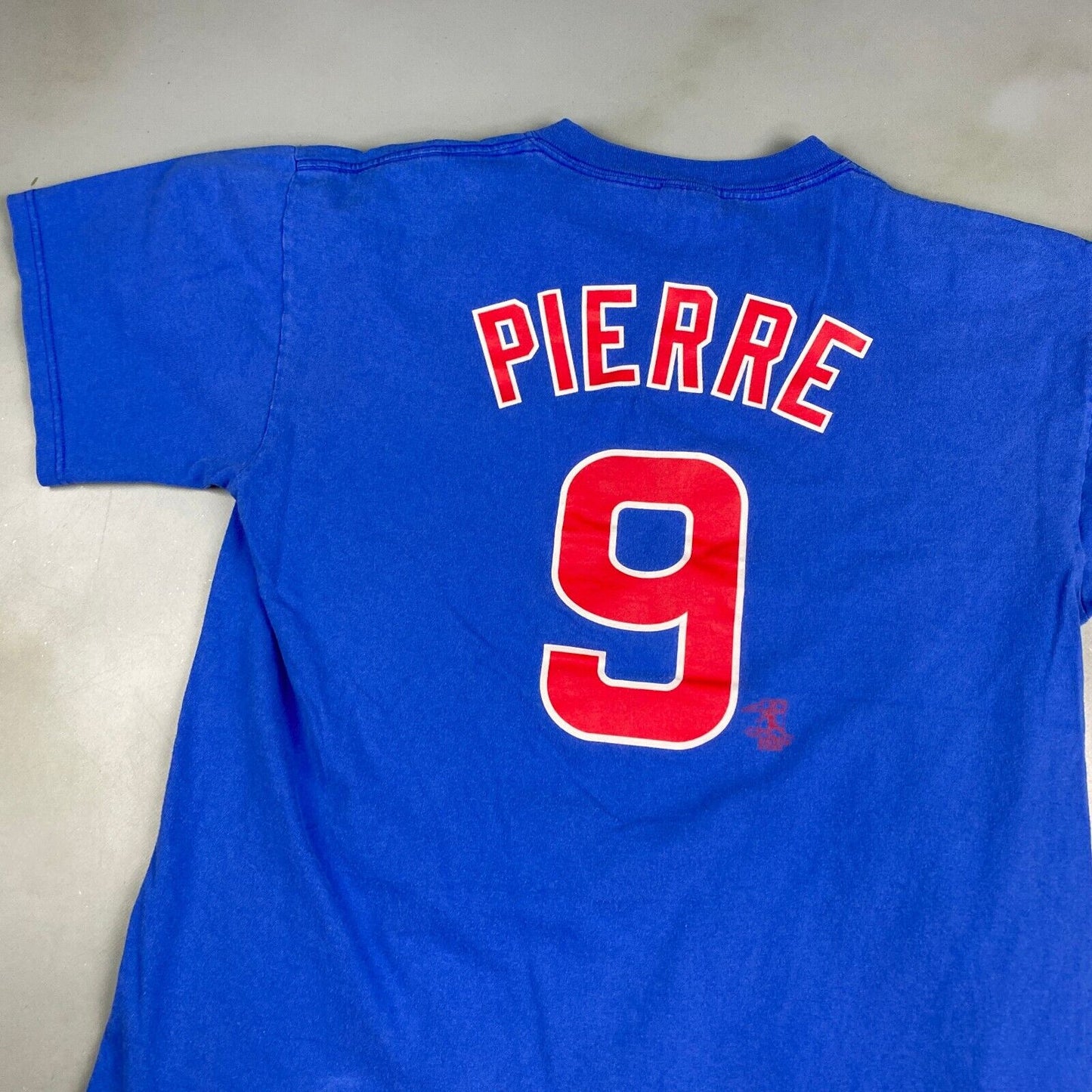 VINTAGE Chicago Cubs #9 Pierre MLB Baseball Blue T-Shirt sz Large Men Adult