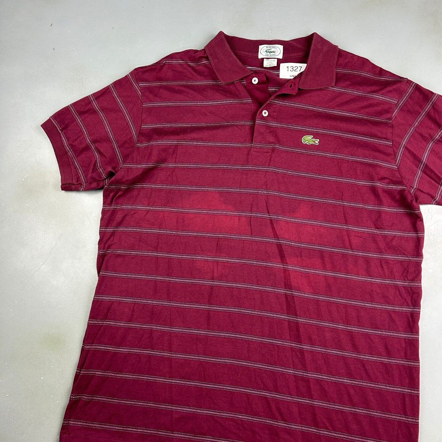 VINTAGE 90s Lacoste Sm Logo Red Striped Polo Shirt sz Large Adult