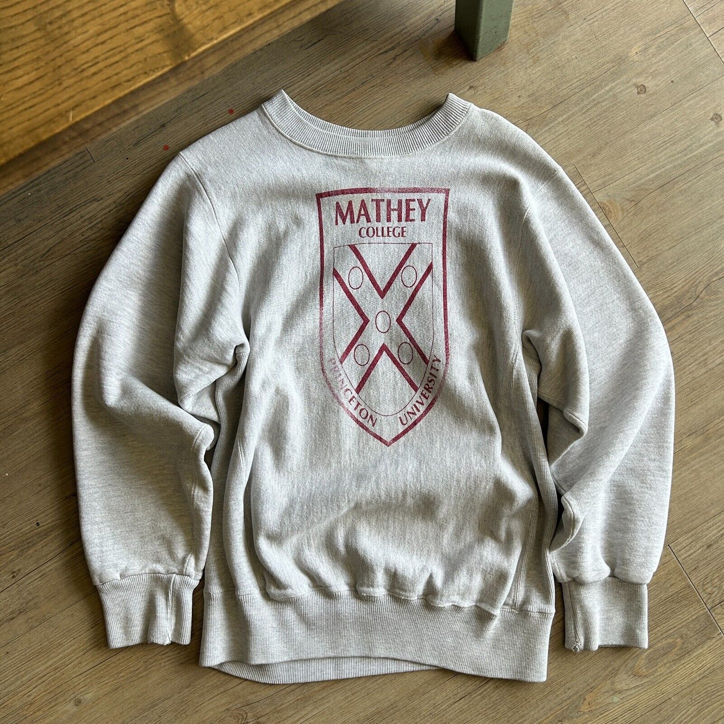 VINTAGE 90s | Mathey College Crest Reverse Weave Crew Sweater sz M