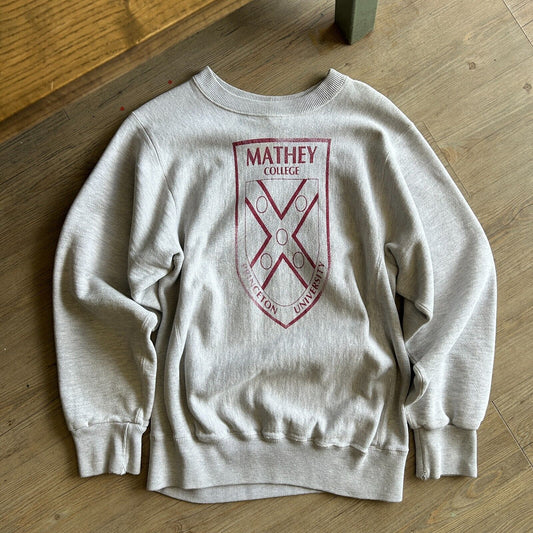 VINTAGE 90s | Mathey College Crest Reverse Weave Crew Sweater sz M