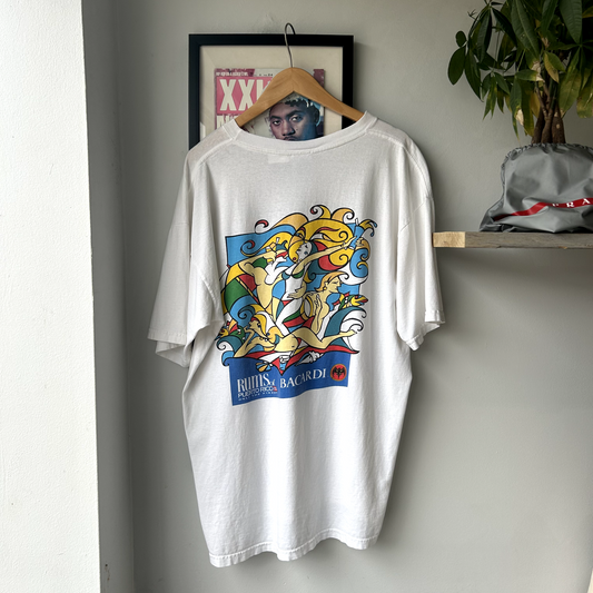 VINTAGE 1990s | Bacardi Rums Puerto Rico Art Graphic Sz Adult L Made in USA