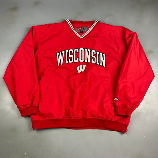 VINTAGE Wisconsin University Pullover Windbreaker Jacket sz Large Men Adult