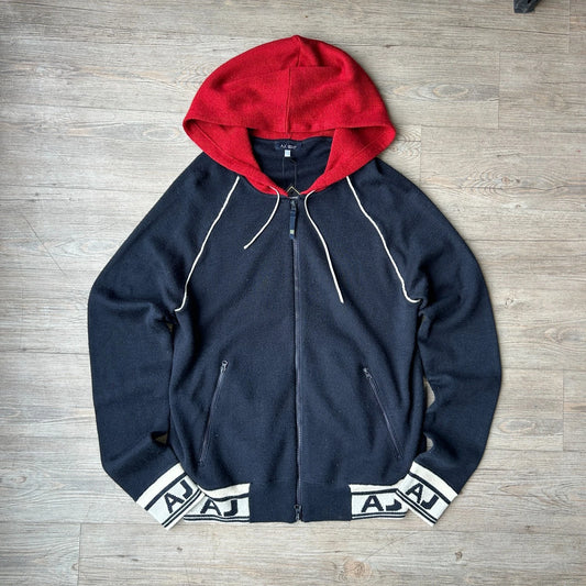 VINTAGE | Armani Jeans Hooded Wool Blend Full Zip Knit Sweater sz L