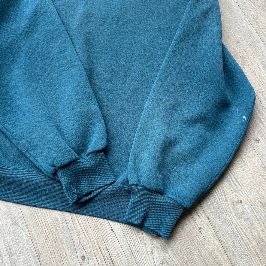VINTAGE 90s | Russell Athletic Faded Blank Teal Blue Crewneck Sweater sz L
