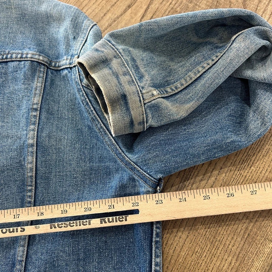 VINTAGE 70s 80s | GWG Sun Faded Button Snap Denim Trucker Jacket sz M/L