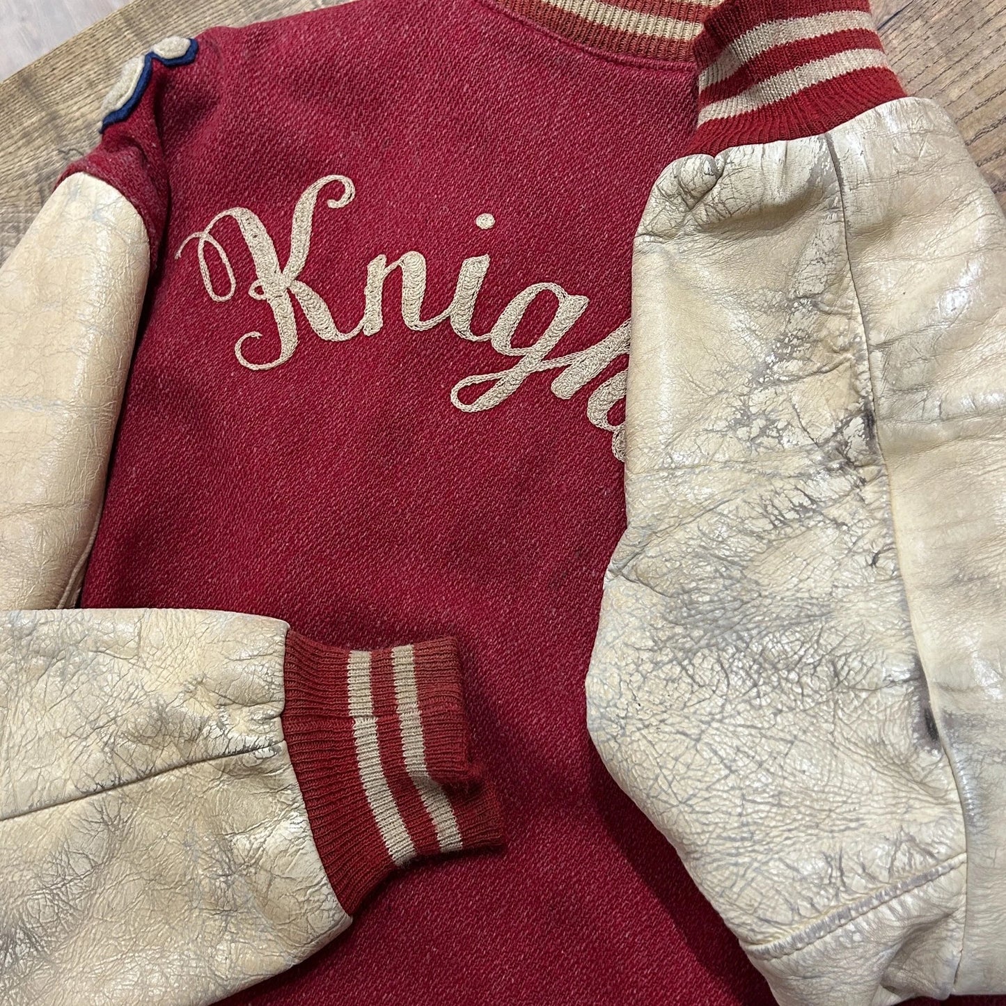 VINTAGE 1976 | Knights Chain Stitched Faded Letterman Varsity Bomber Jacket sz L
