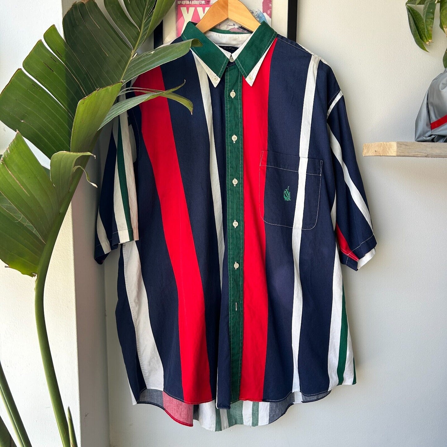 VINTAGE | Nautica Vertical Striped Short Sleeve Button Down Shirt sz XL