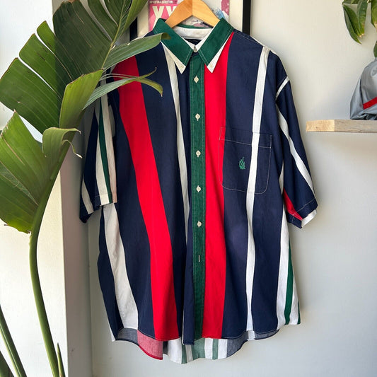 VINTAGE | Nautica Vertical Striped Short Sleeve Button Down Shirt sz XL