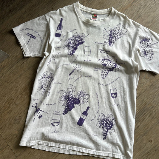 1990s | Sommelier All Over Wine Print Ripley New York T-Shirt sz L