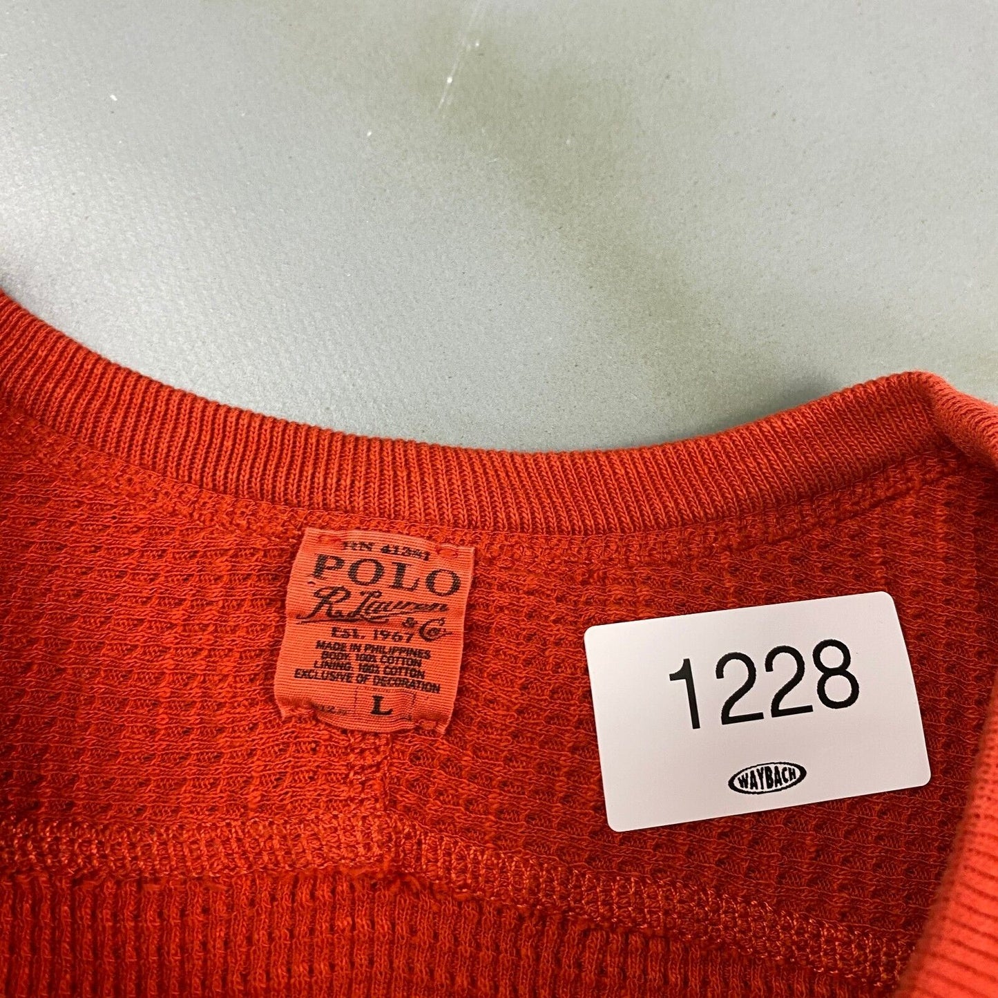 VINTAGE Ralph Lauren POLO Orange Thermal Lined Crewneck Sweater sz Large Adult