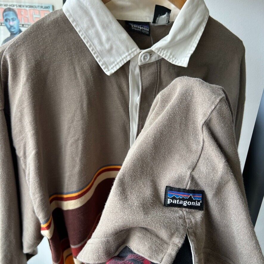 VINTAGE 90s Patagonia Striped Organic Cotton Rugby Polo Shirt sz