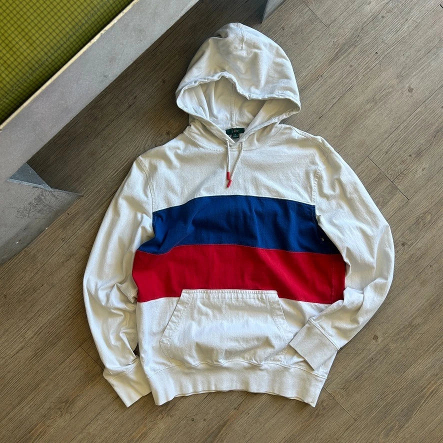 VINTAGE 90s Y2k | J.Crew Striped Hooded Light Sweatshirt sz M