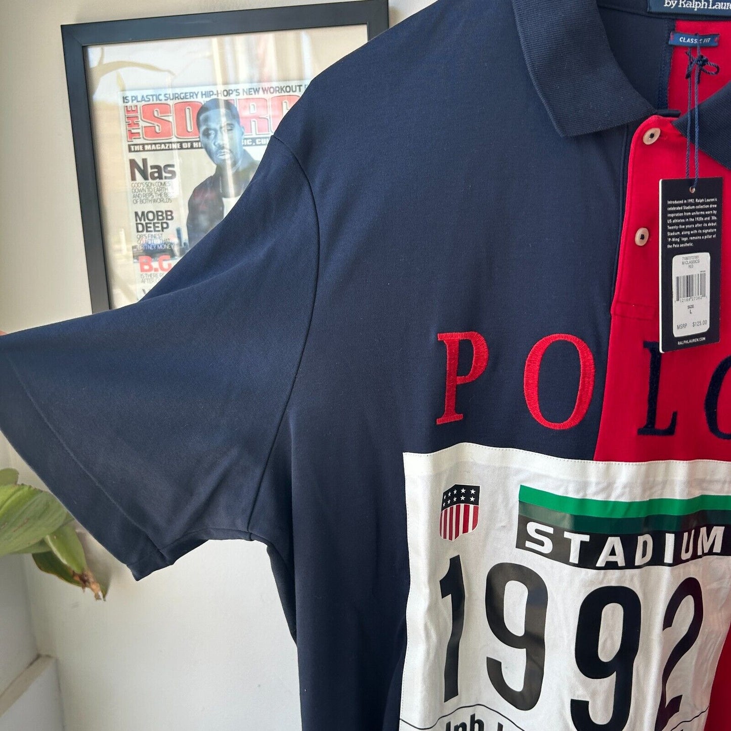 Ralph Lauren 1992 Stadium Plate Split Polo Shirt sz L *NWT