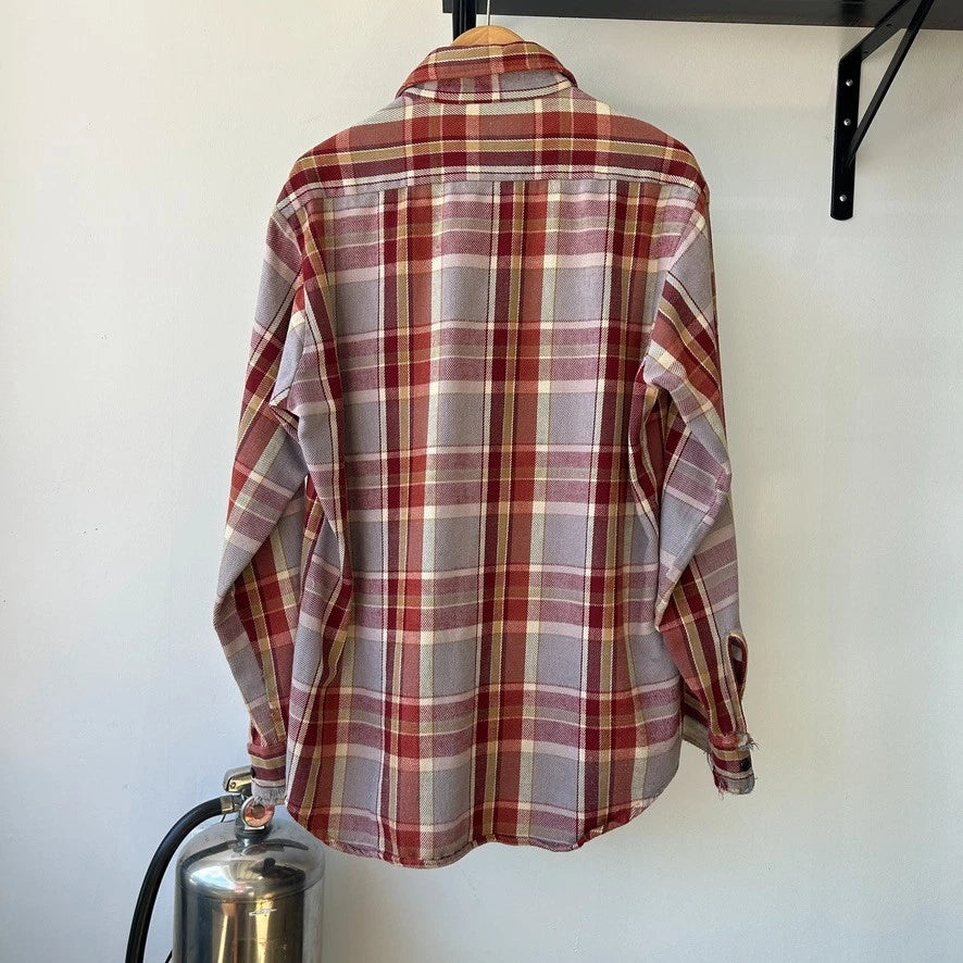 ALASKAN | 1960s - 70s Plaid Flannel Vintage Cotton Button Down Shirt sz L