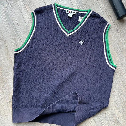 VINTAGE Y2k | Boast Pot Leaf Cable Knit Vest Sweater sz L/XL