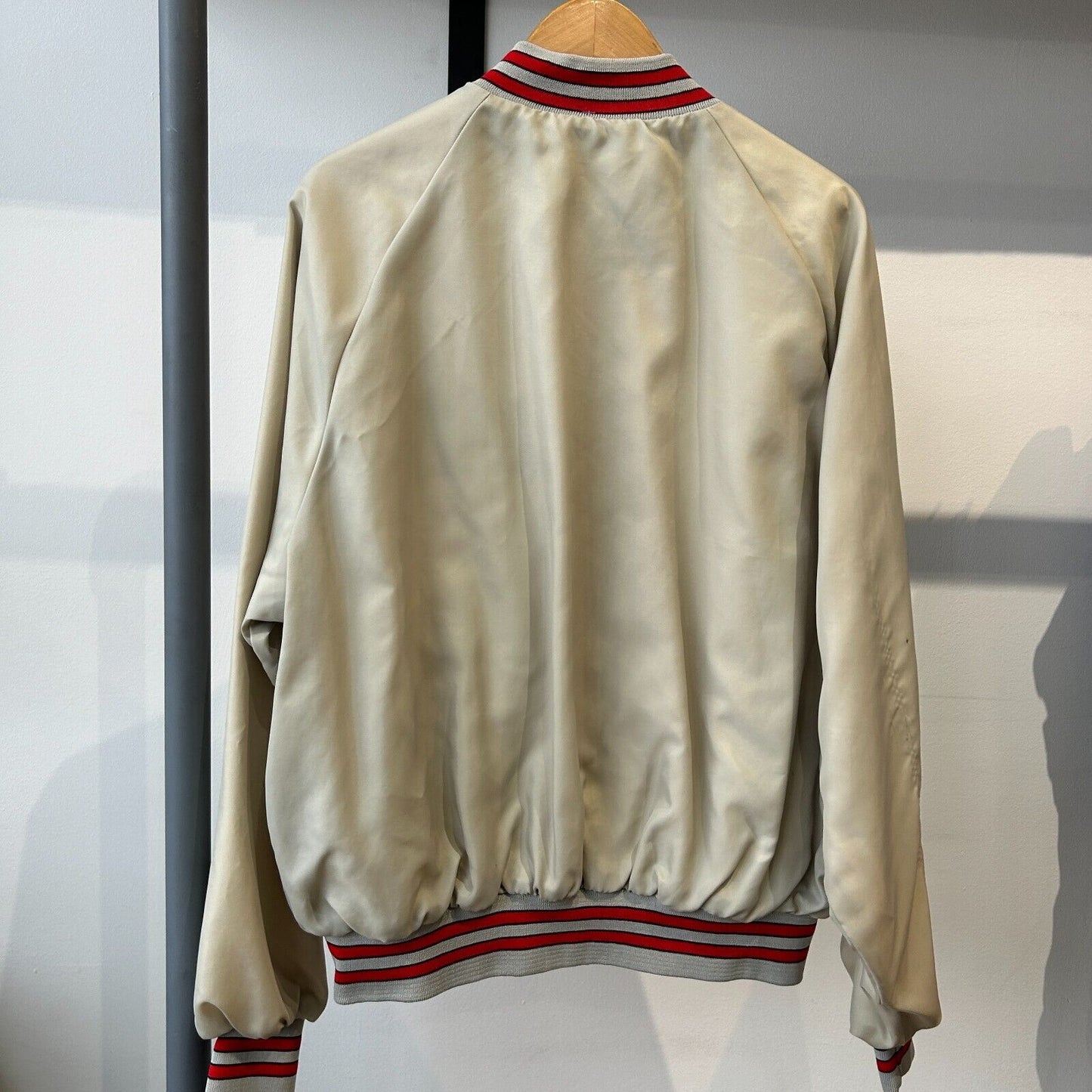 VINTAGE 80s | GE Appliances Grey/Red Button Snap Bomber Jacket sz XL Adult