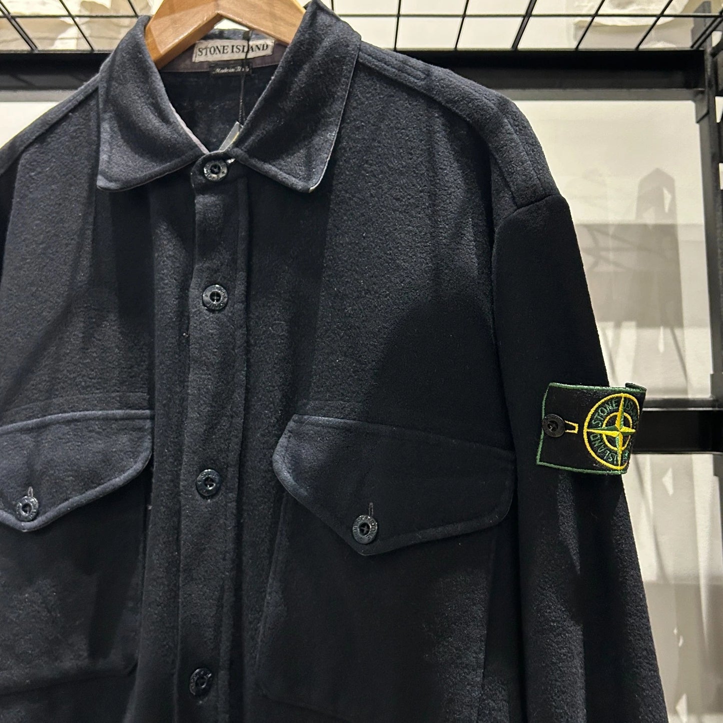 VINTAGE 1997 | Stone Island Navy Wool Blend Button Down Shirt sz M