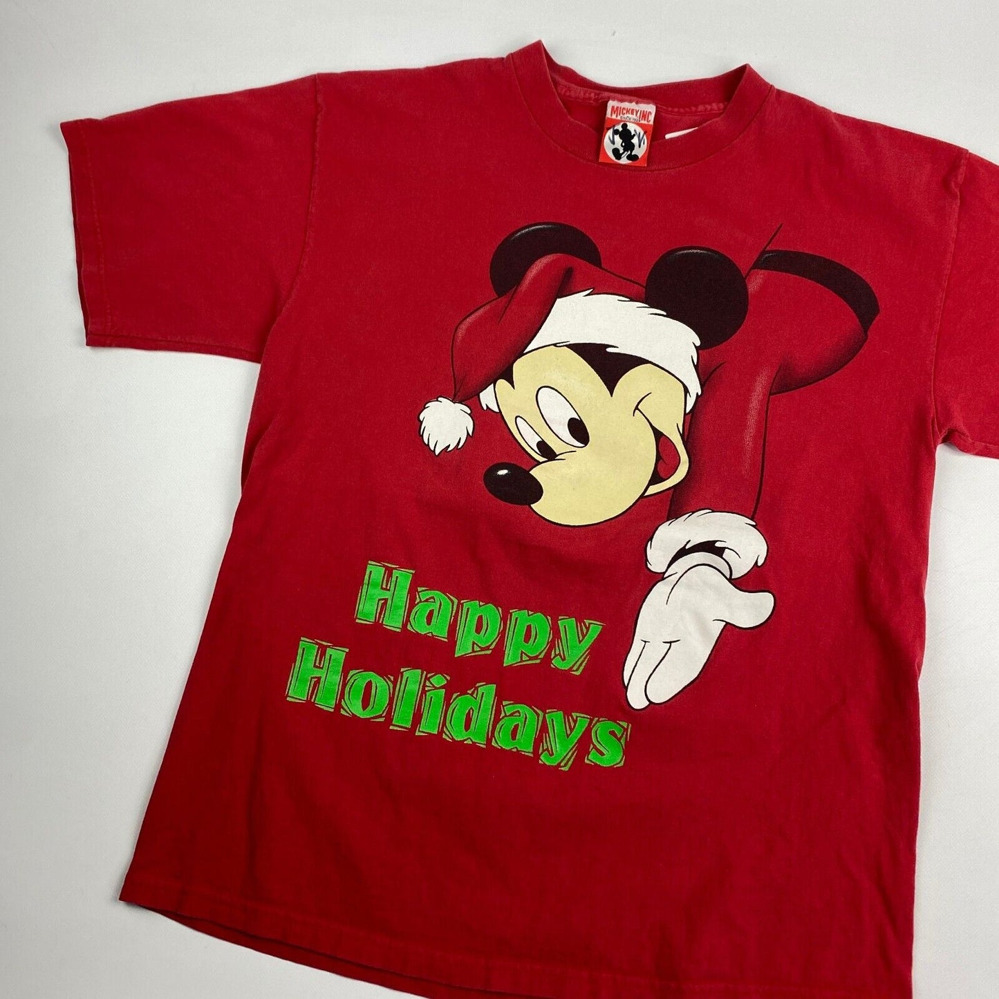 VINTAGE 90s Mickey Mouse Happy Holidays Disney Red Cartoon T-Shirt sz Large Men