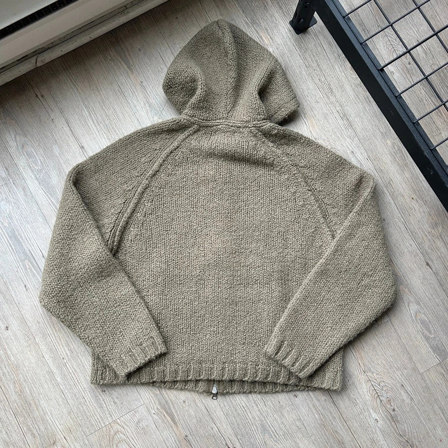 STUSSY | Fossil Green Hooded Alpaca Wool Full Zip Chunky Knit Sweater sz L NWT