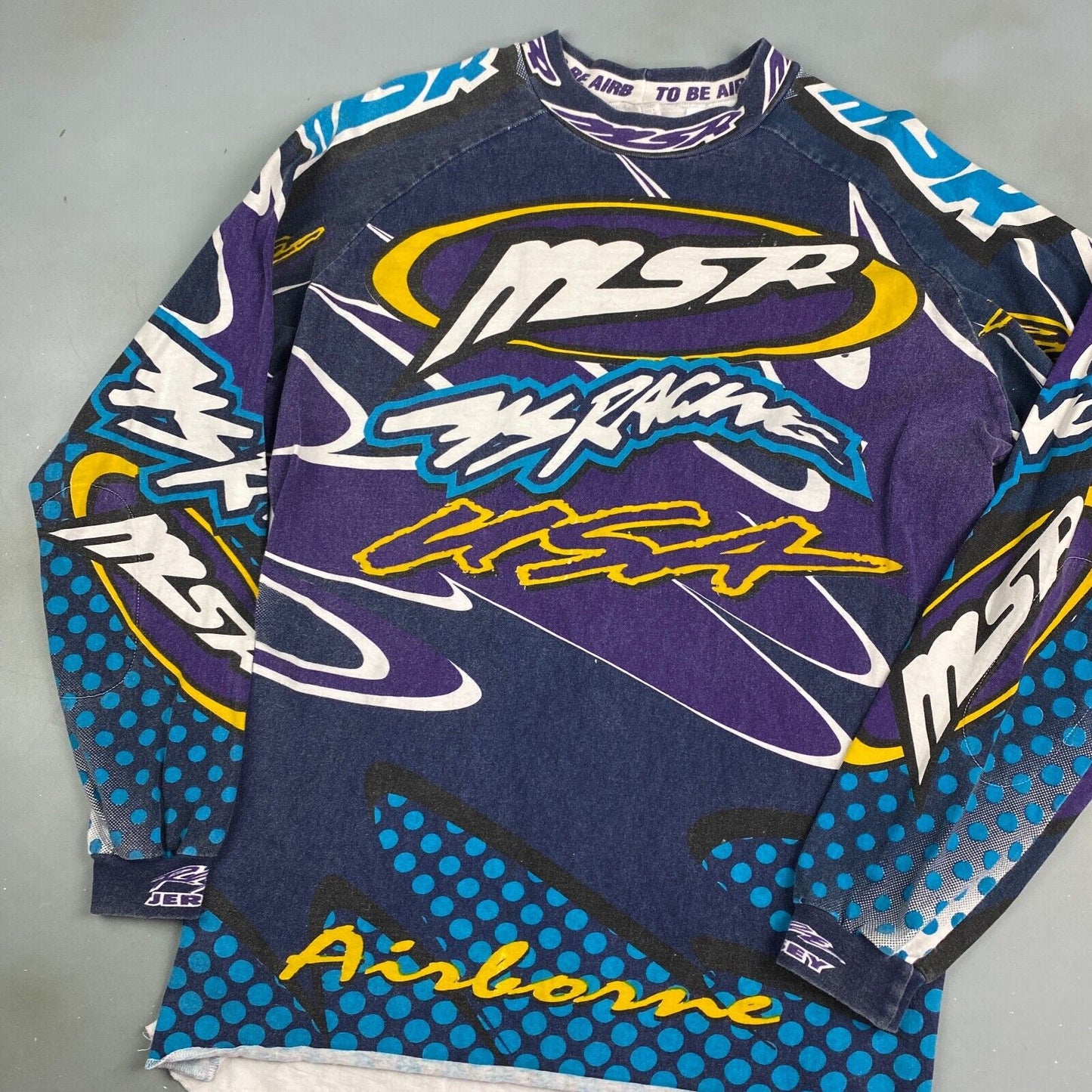 VINTAGE 90s MSR Racing All Over Print Moto Long Sleeve Jersey T-Shirt sz L Adult