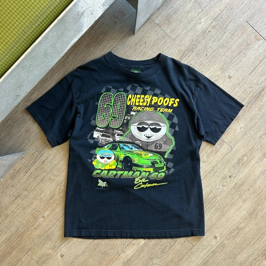 VINTAGE 90s | South Park Cartman 69 Cheesy Poofs Racing Team T-Shirt sz L