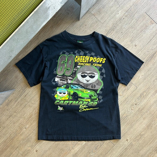 VINTAGE 90s | South Park Cartman 69 Cheesy Poofs Racing Team T-Shirt sz L