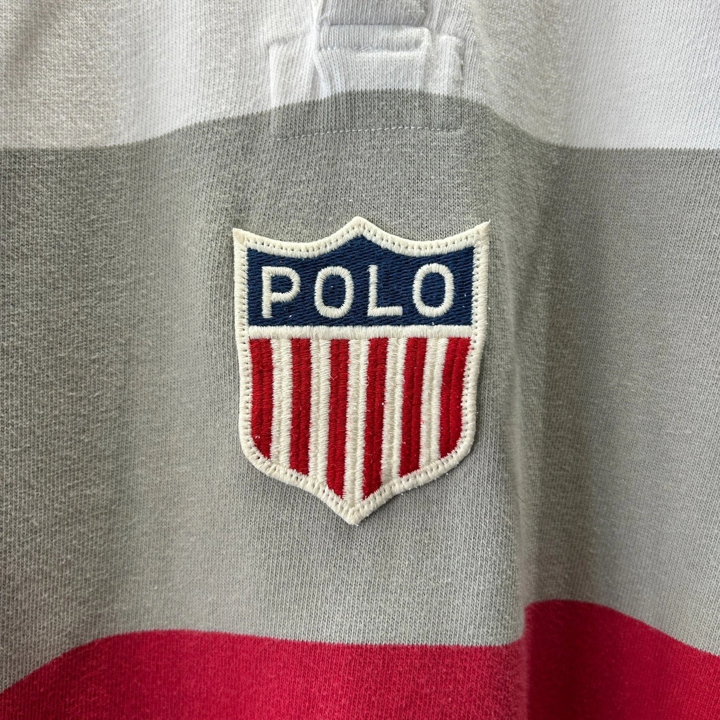 VINTAGE 90s | Polo by Ralph Lauren K-Swiss Crest Stadium Striped Polo Shirt sz M
