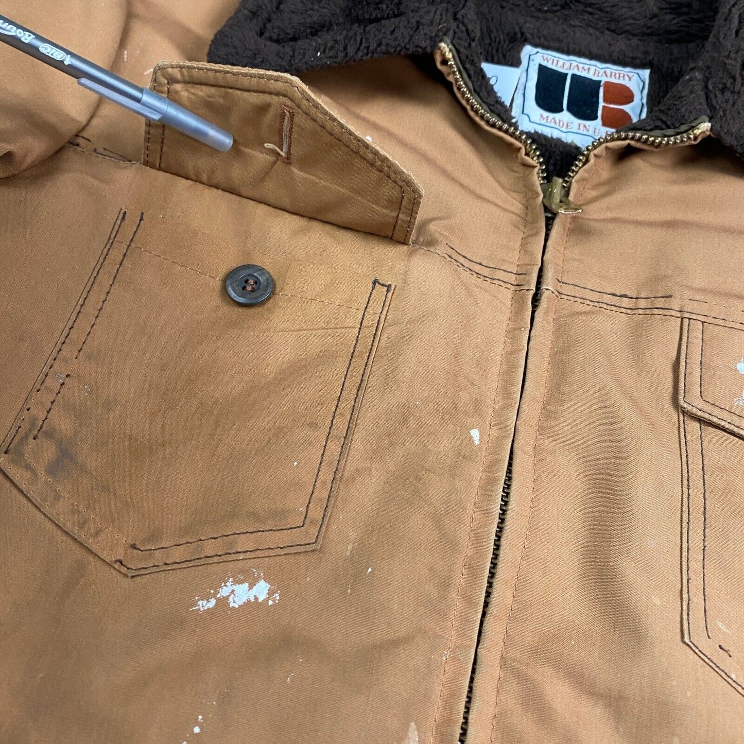 VINTAGE William Barry Western Paint Splattered Work Jacket sz 42 XL Men Adult