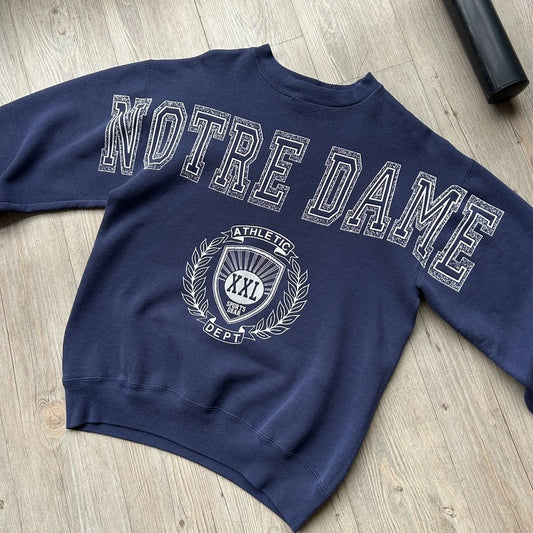 VINTAGE 90s | Notre Dame Spell Out Athletic Dept Crewneck Sweater sz S/M