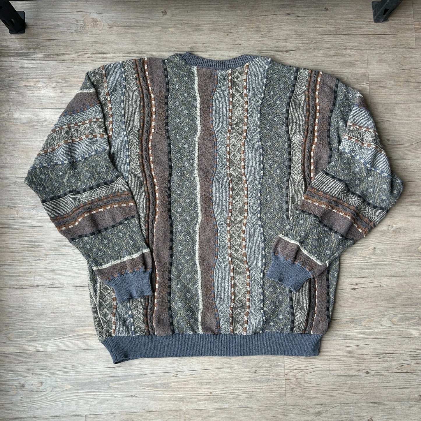 VINTAGE | 3D Textured Earthtone Coogie Style Knit Sweater sz 2XL