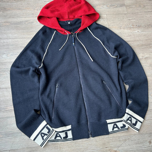 VINTAGE | Armani Jeans Hooded Wool Blend Full Zip Knit Sweater sz L