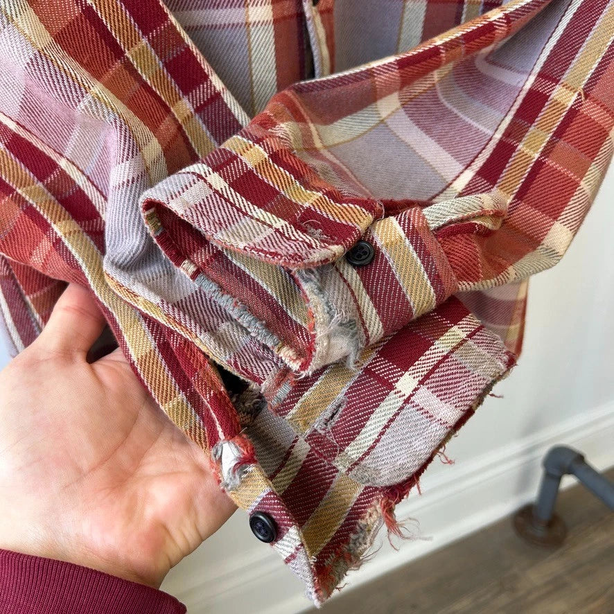 ALASKAN | 1960s - 70s Plaid Flannel Vintage Cotton Button Down Shirt sz L