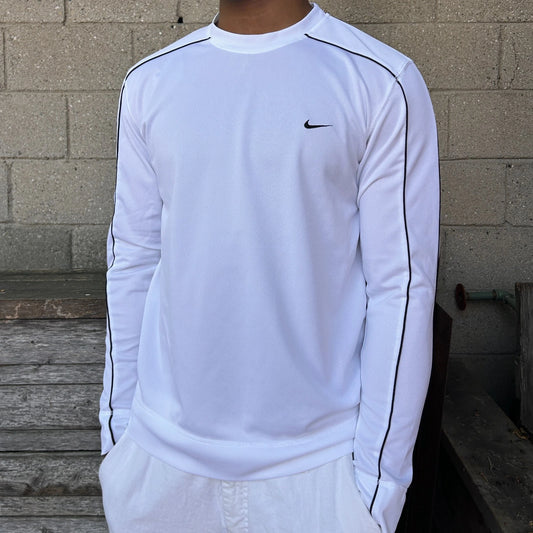 2000s | NIKE Sm Swoosh White Pin Stripe Long Sleeve Jersey T-Shirt sz L