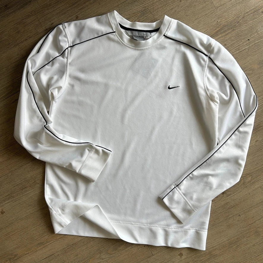 2000s | NIKE Sm Swoosh White Pin Stripe Long Sleeve Jersey T-Shirt sz L