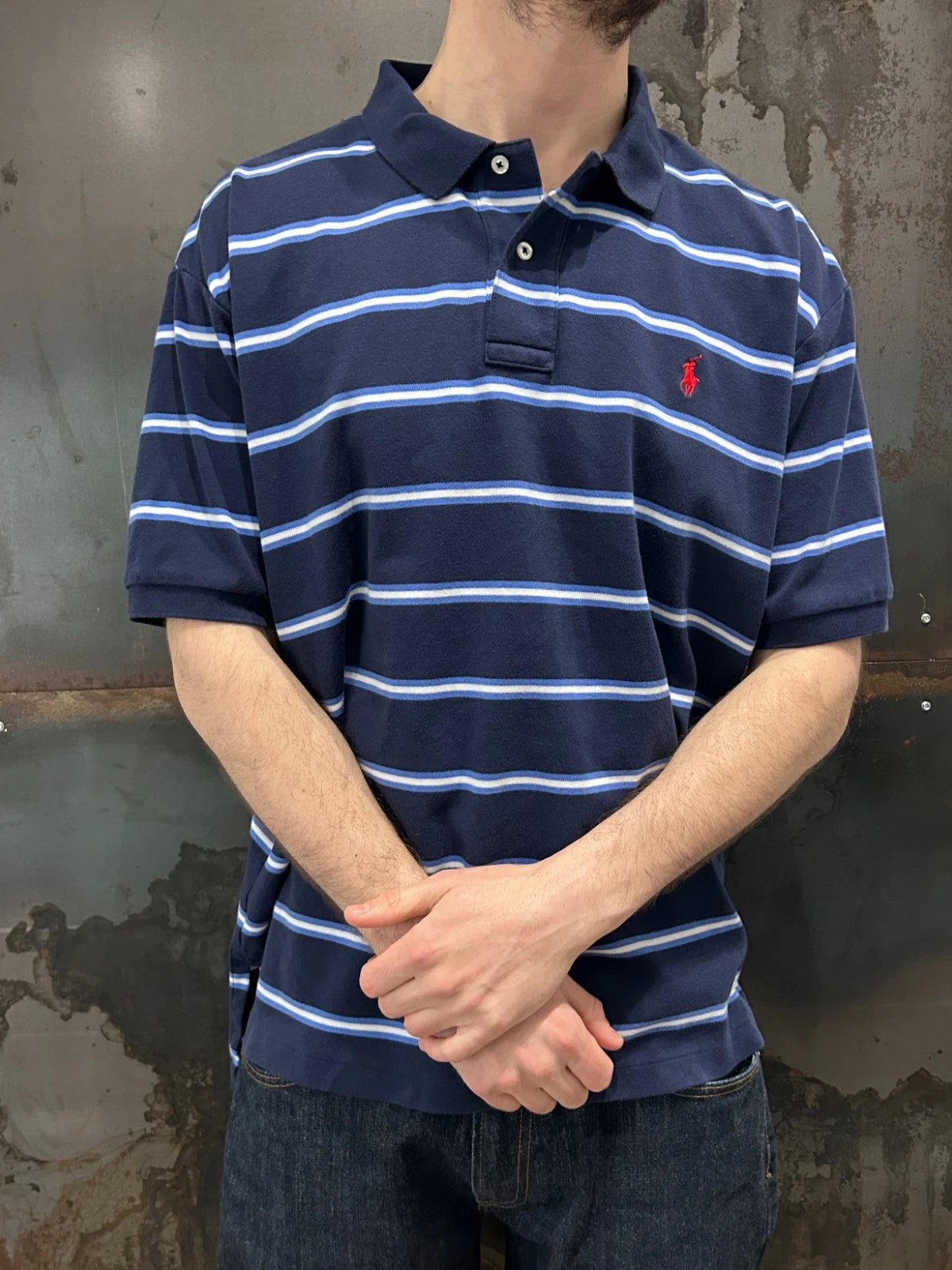 VINTAGE Y2k | Ralph Lauren Sm Pony Tonal Blue Striped Polo Shirt sz XL