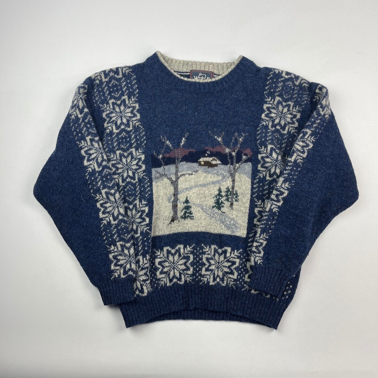 VINTAGE 90s Woolrich Winter Graphic Wool Knit Sweater sz Small Men