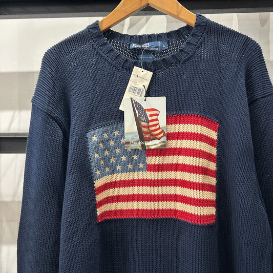 VINTAGE 90s - 00s | POLO By Ralph Lauren USA Flag Knit Sweater sz L NWT